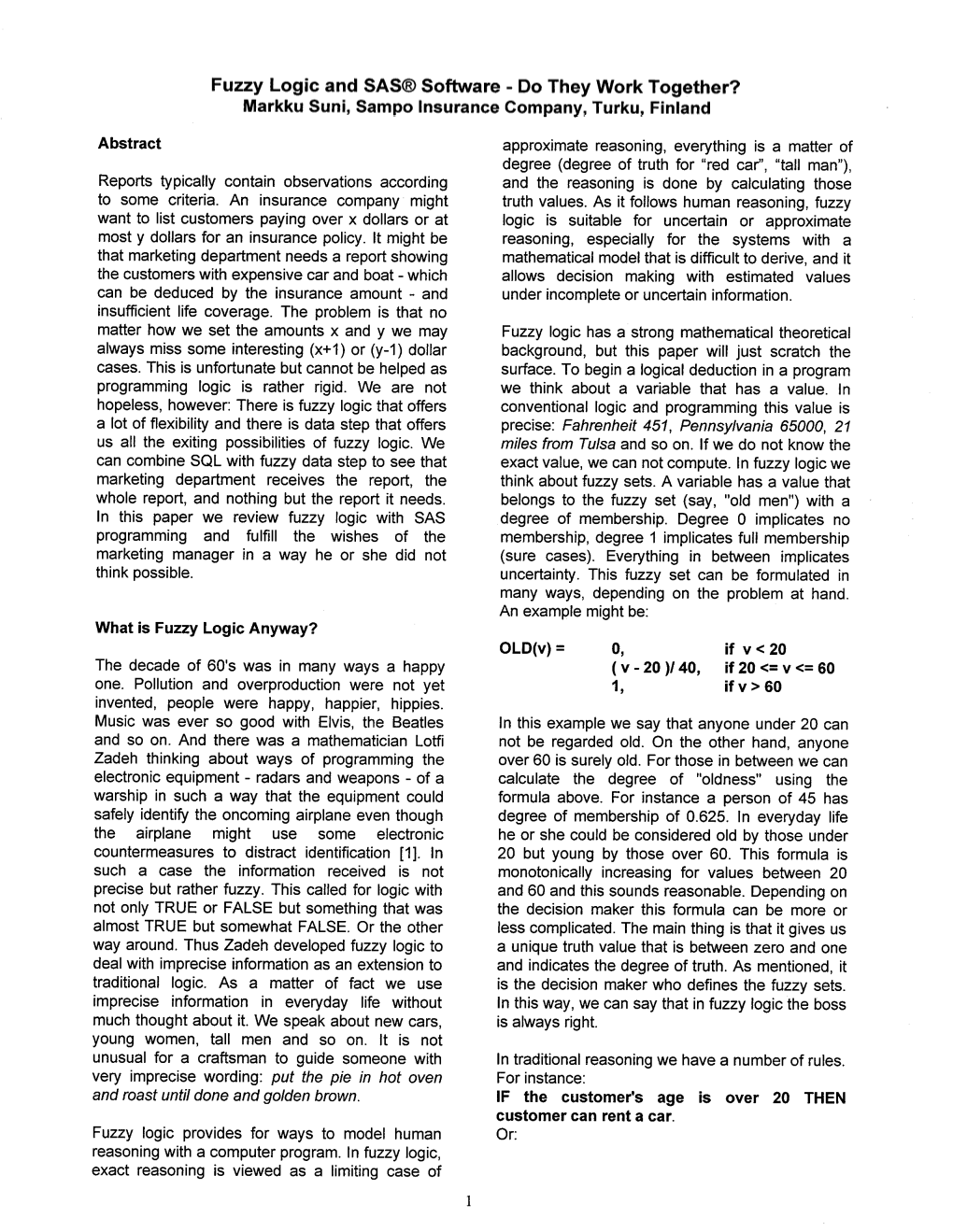 Fuzzy Logic and SAS Software