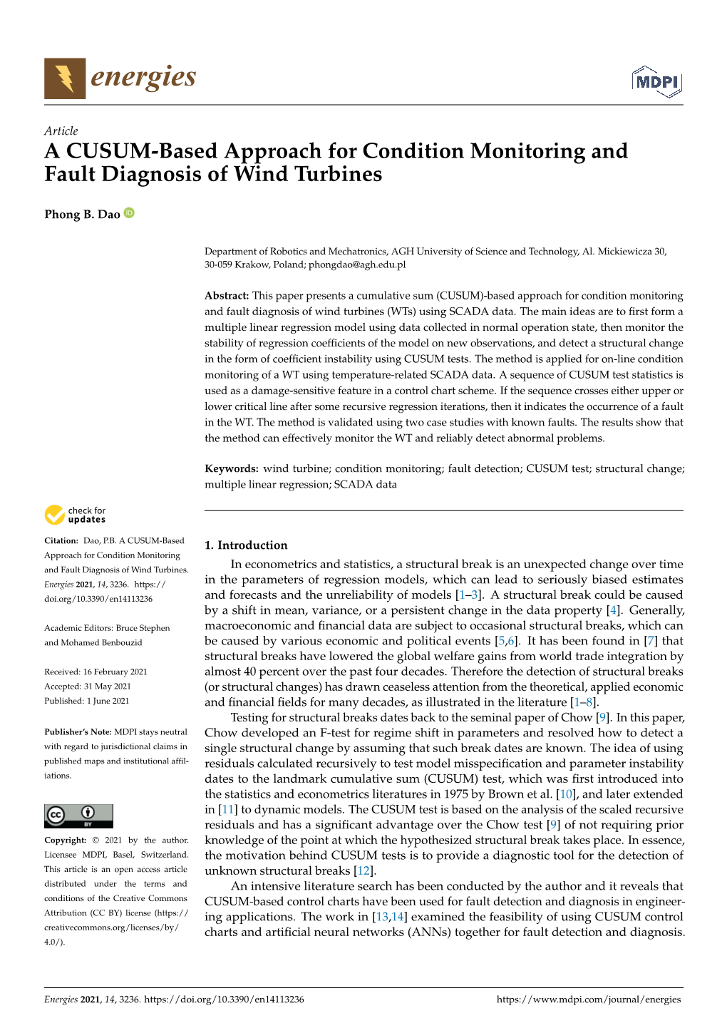 A CUSUM-Based Approach for Condition Monitoring and Fault Diagnosis of Wind Turbines
