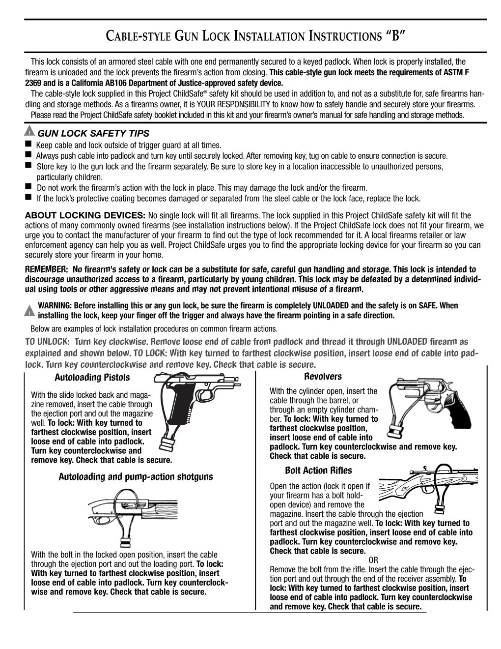 Gun Lock Instructions