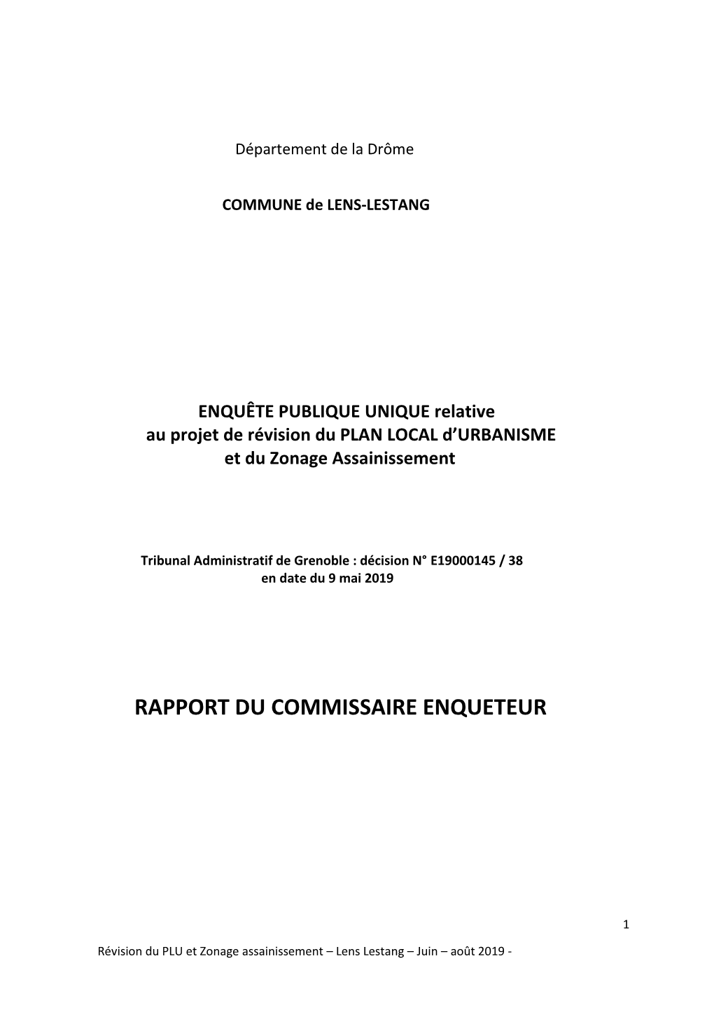 Rapport Du Commissaire Enqueteur