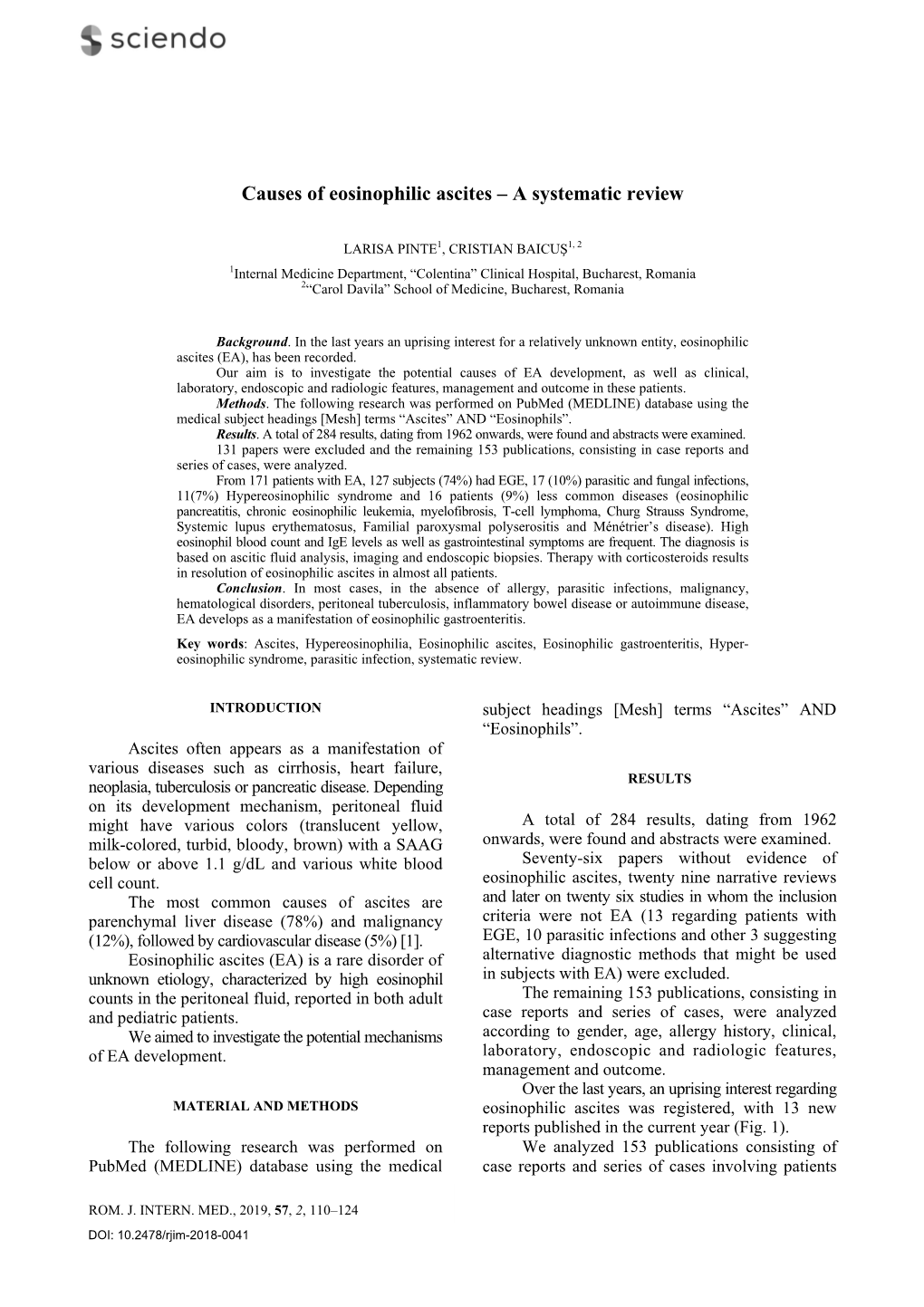 Causes of Eosinophilic Ascites – a Systematic Review