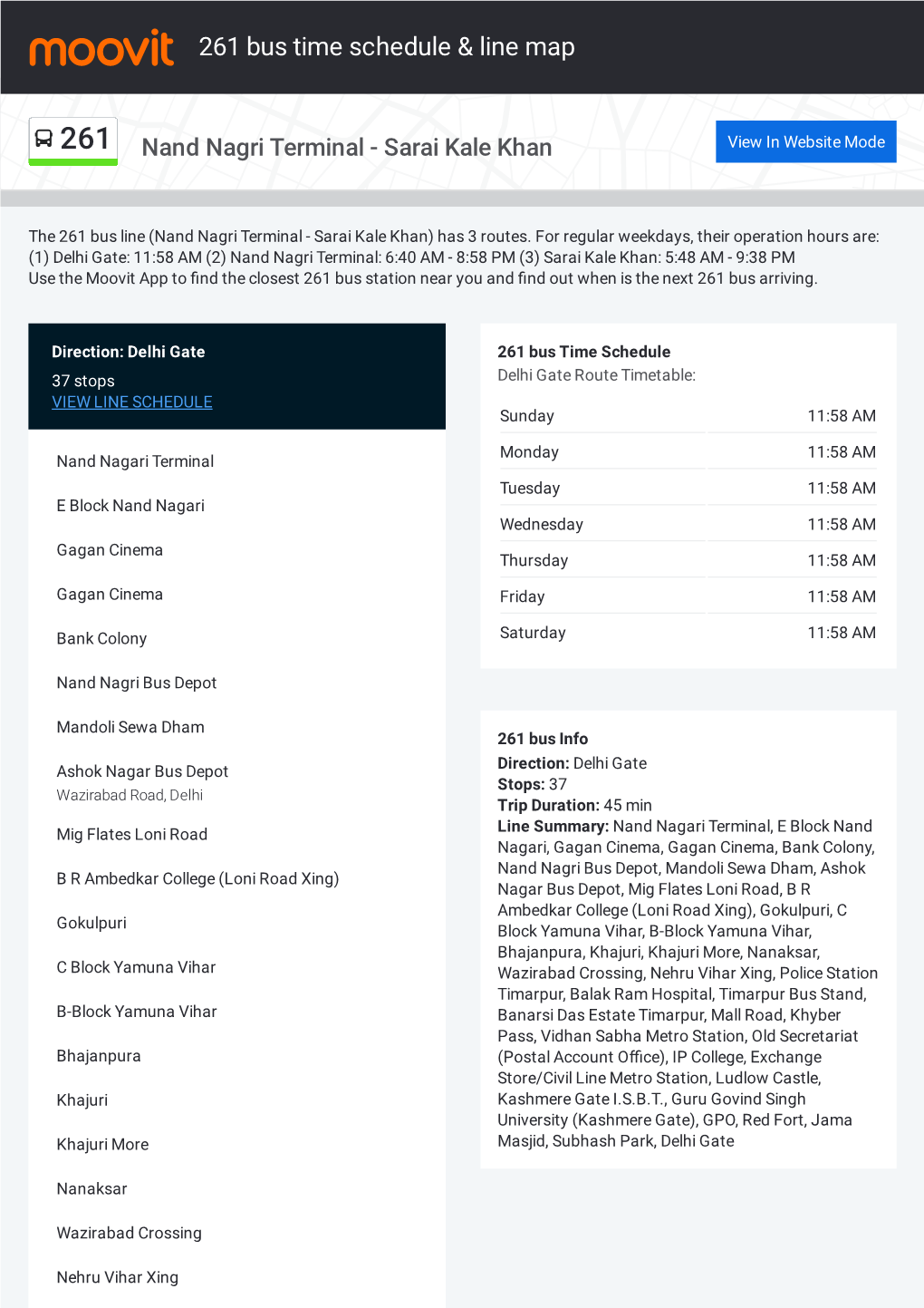 261 Bus Time Schedule & Line Route