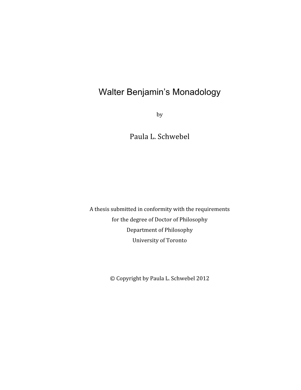 Walter Benjamin's Monadology