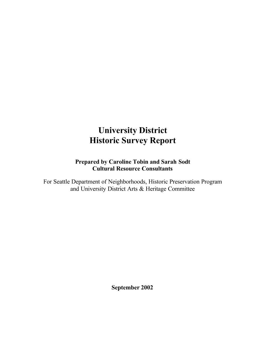 University District Historic Survey Report