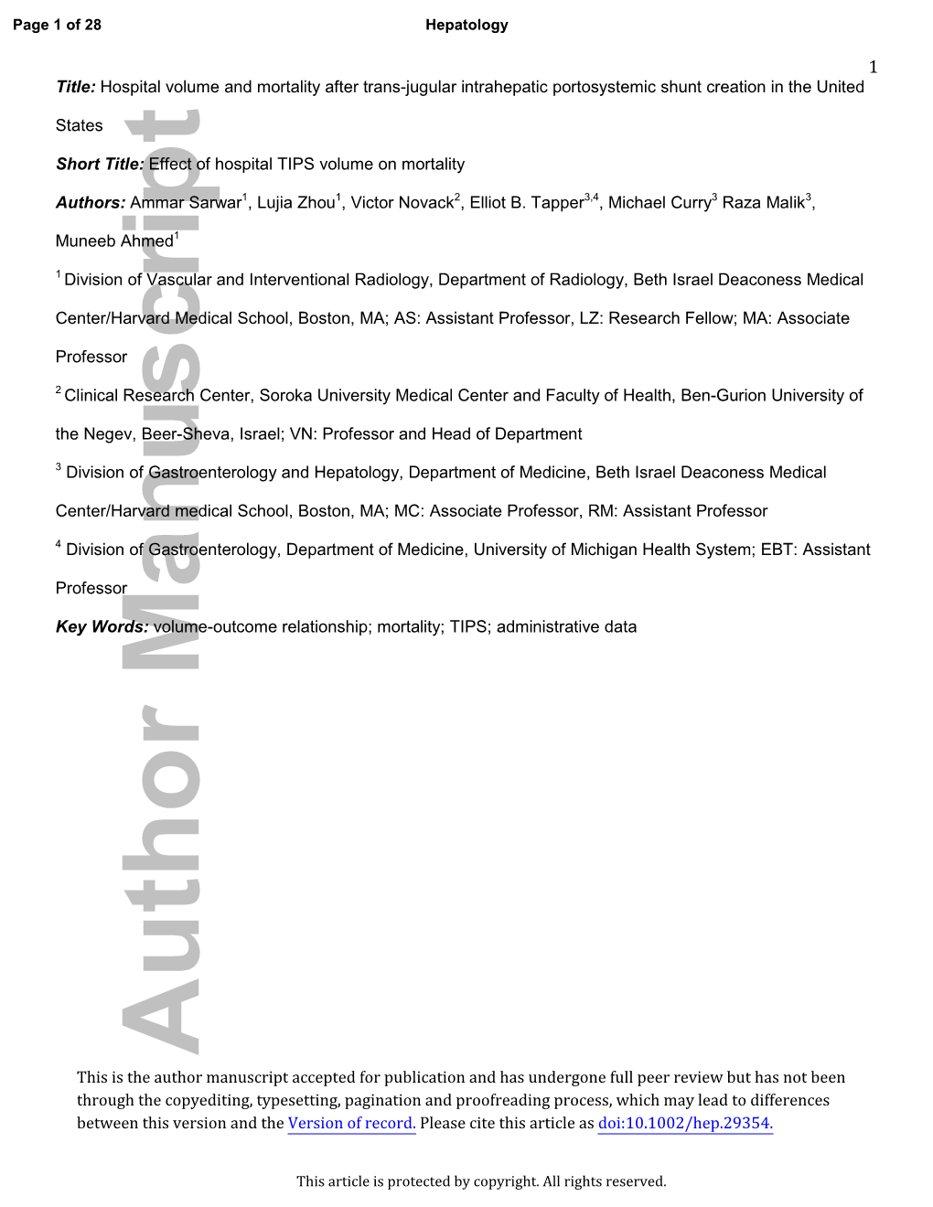 Hospital Volume and Mortality After Transjugular Intrahepatic