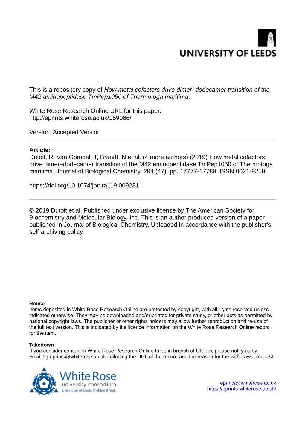 How Metal Cofactors Drive Dimer–Dodecamer Transition of the M42 Aminopeptidase Tmpep1050 of Thermotoga Maritima