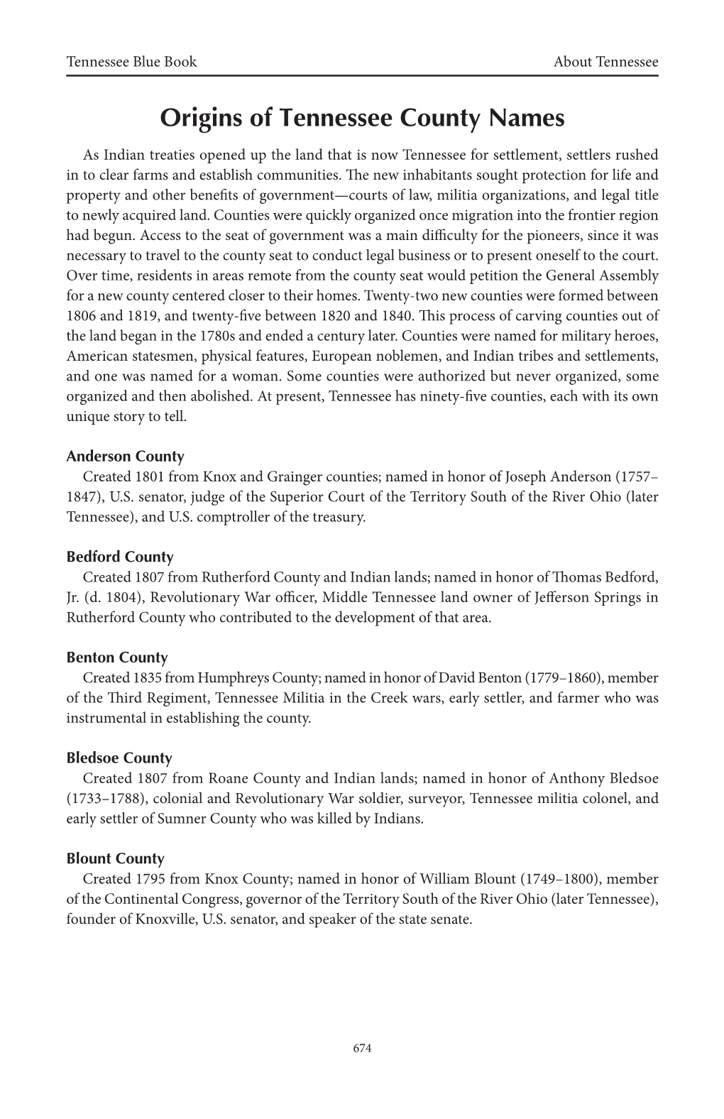 Origins of Tennessee County Names