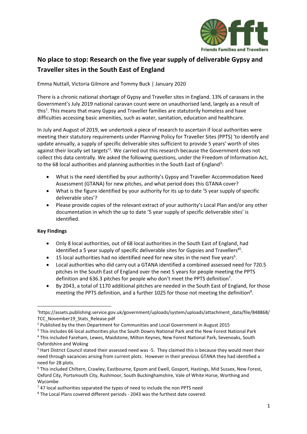 Research on the Five Year Supply of Deliverable Gypsy and Traveller Sites in the South East of England
