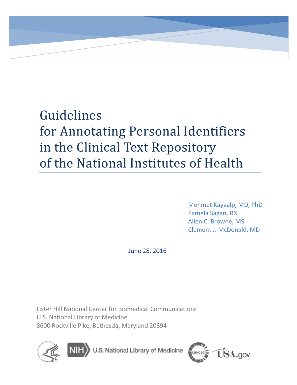 Guidelines for Annotating Personal Identifiers in the Clinical Text Repository of the National Institutes of Health