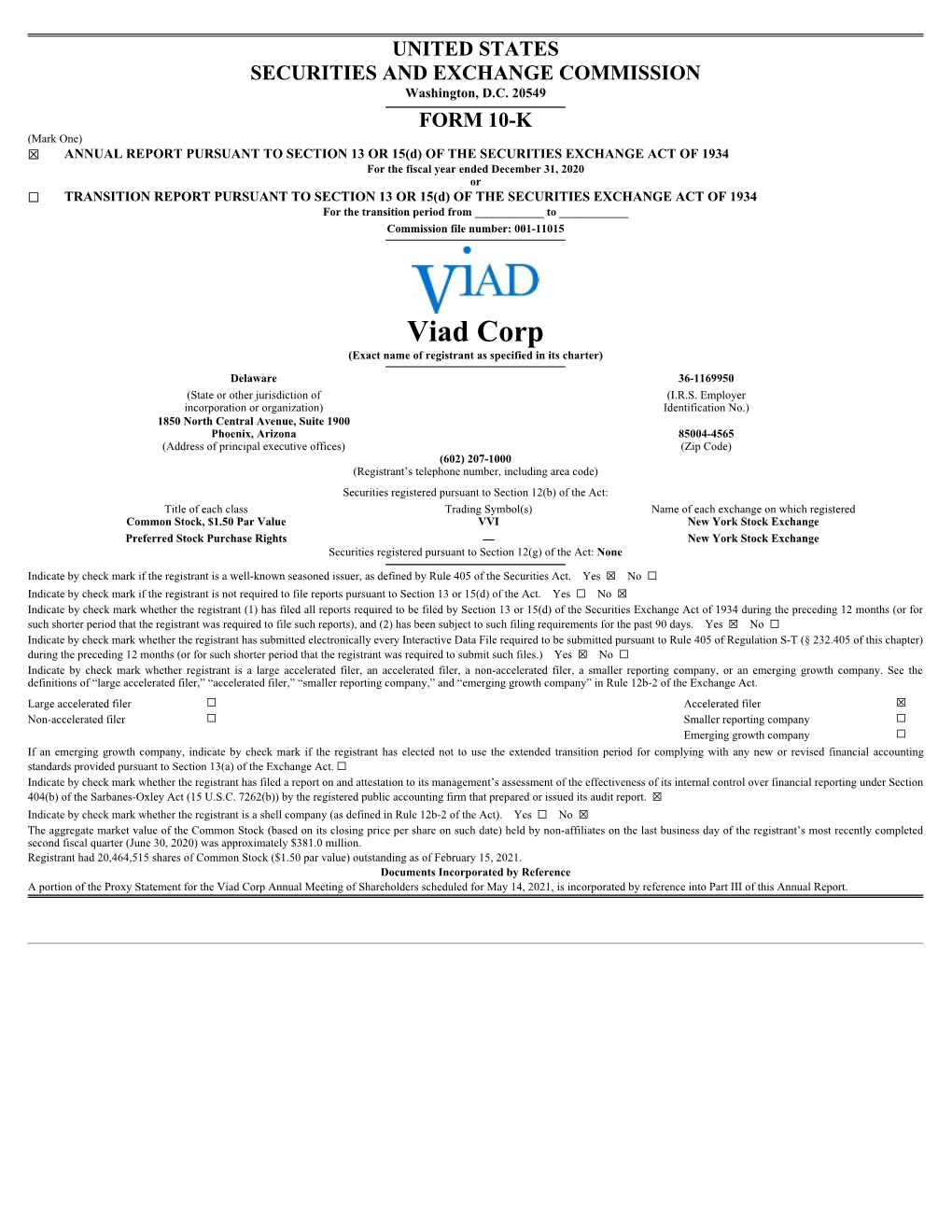 Viad Corp (Exact Name of Registrant As Specified in Its Charter)