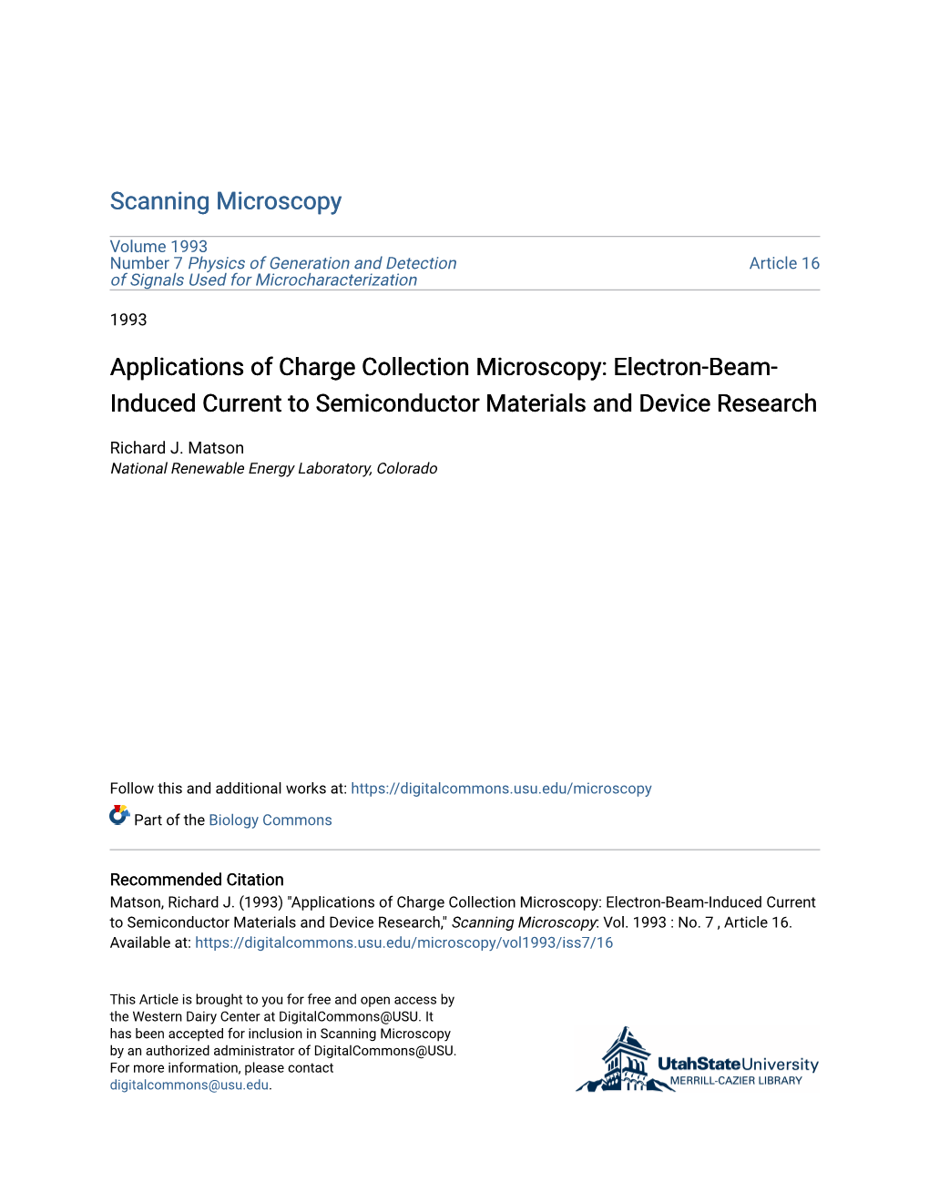 Applications of Charge Collection Microscopy: Electron-Beam- Induced Current to Semiconductor Materials and Device Research