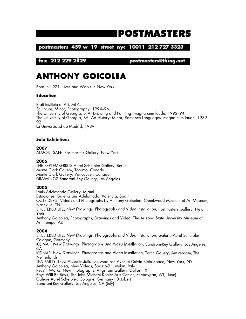 ANTHONY GOICOLEA Education Born in 1971