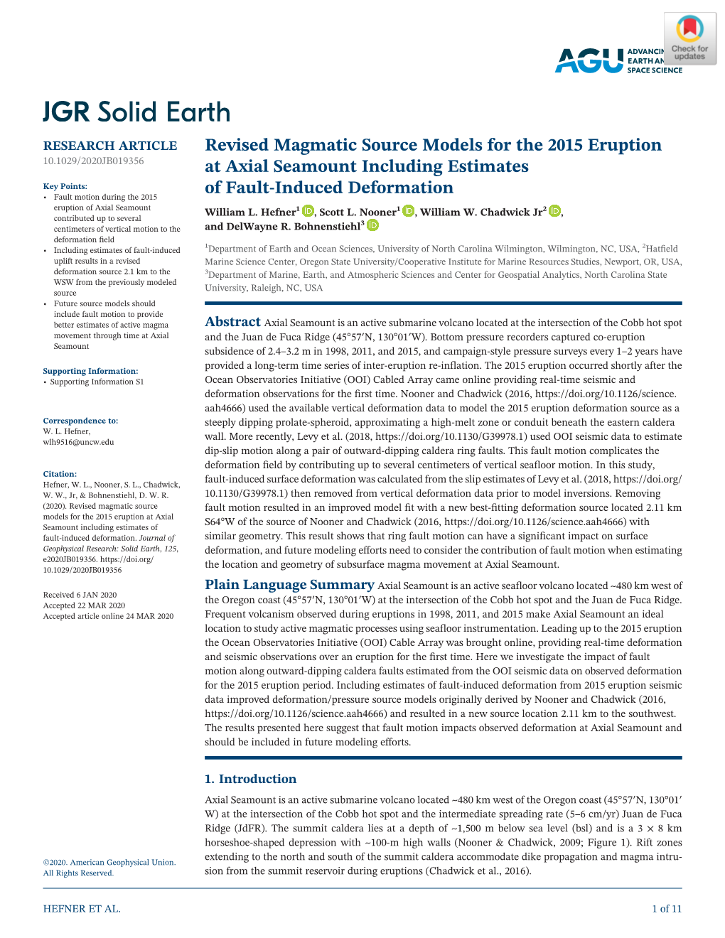 Revised Magmatic Source Models for the 2015 Eruption at Axial Seamount Including Estimates of Fault‐Induced Deformation