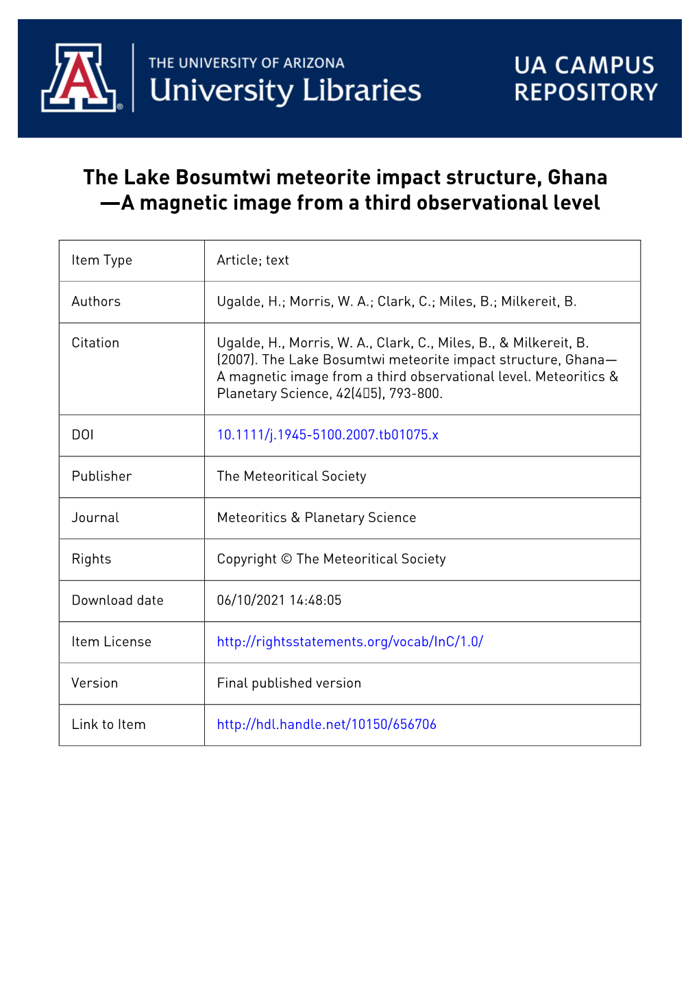 The Lake Bosumtwi Meteorite Impact Structure, Ghana—A Magnetic