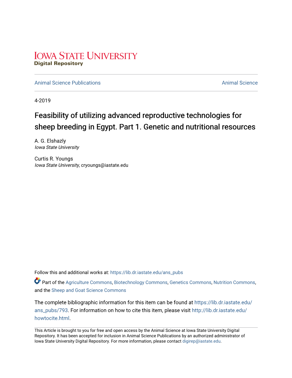 Feasibility of Utilizing Advanced Reproductive Technologies for Sheep Breeding in Egypt