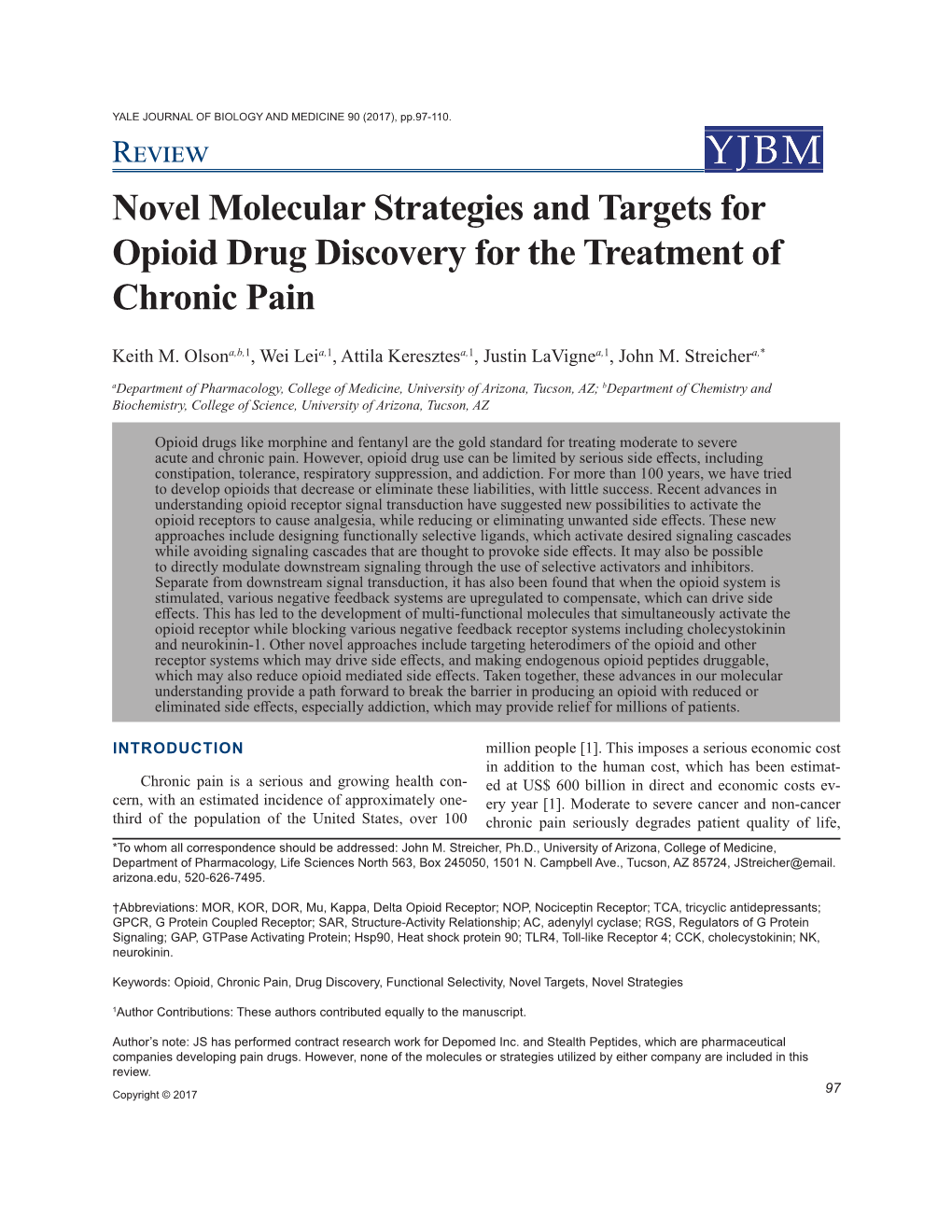 Novel Molecular Strategies and Targets for Opioid Drug Discovery for the Treatment of Chronic Pain