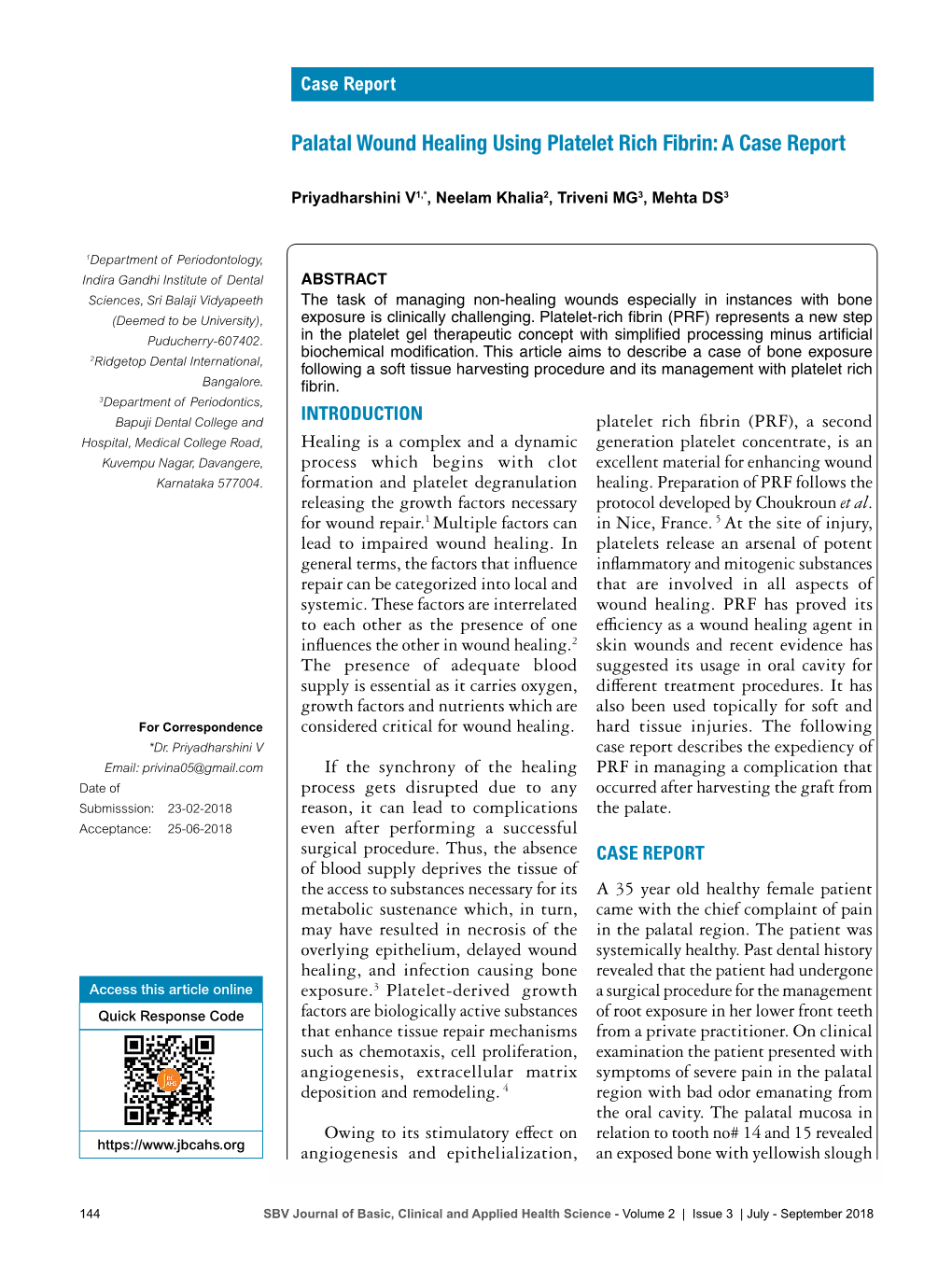 Palatal Wound Healing Using Platelet Rich Fibrin: a Case Report