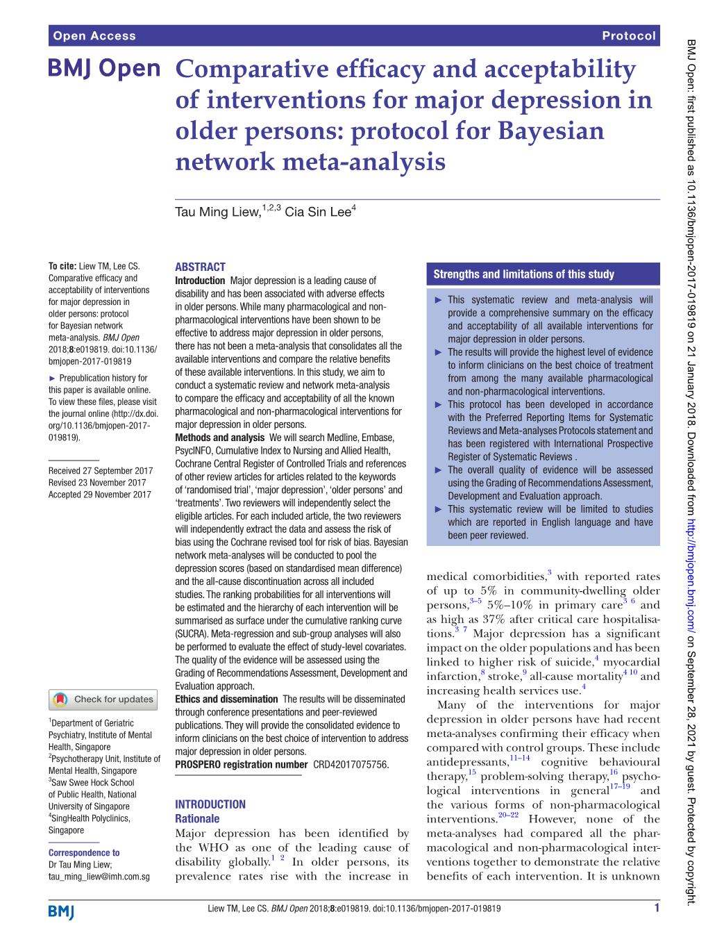 Comparative Efficacy and Acceptability of Interventions for Major Depression in Older Persons: Protocol for Bayesian Network Meta-Analysis