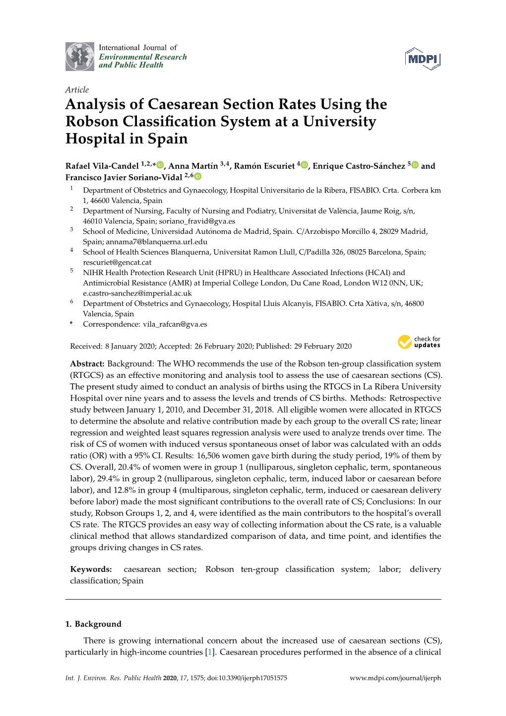 Analysis of Caesarean Section Rates Using the Robson Classification