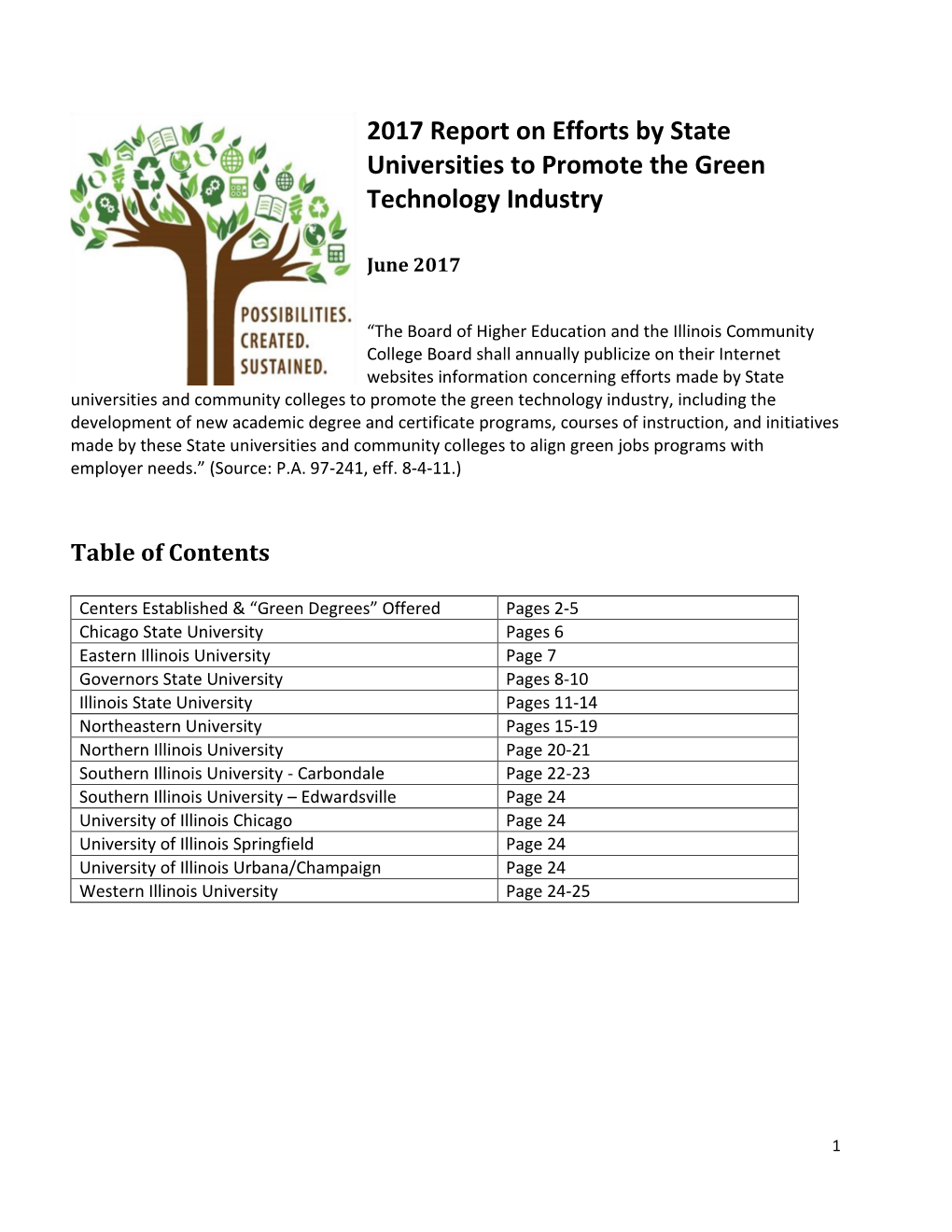 2017 Report on Efforts by State Universities to Promote the Green Technology Industry