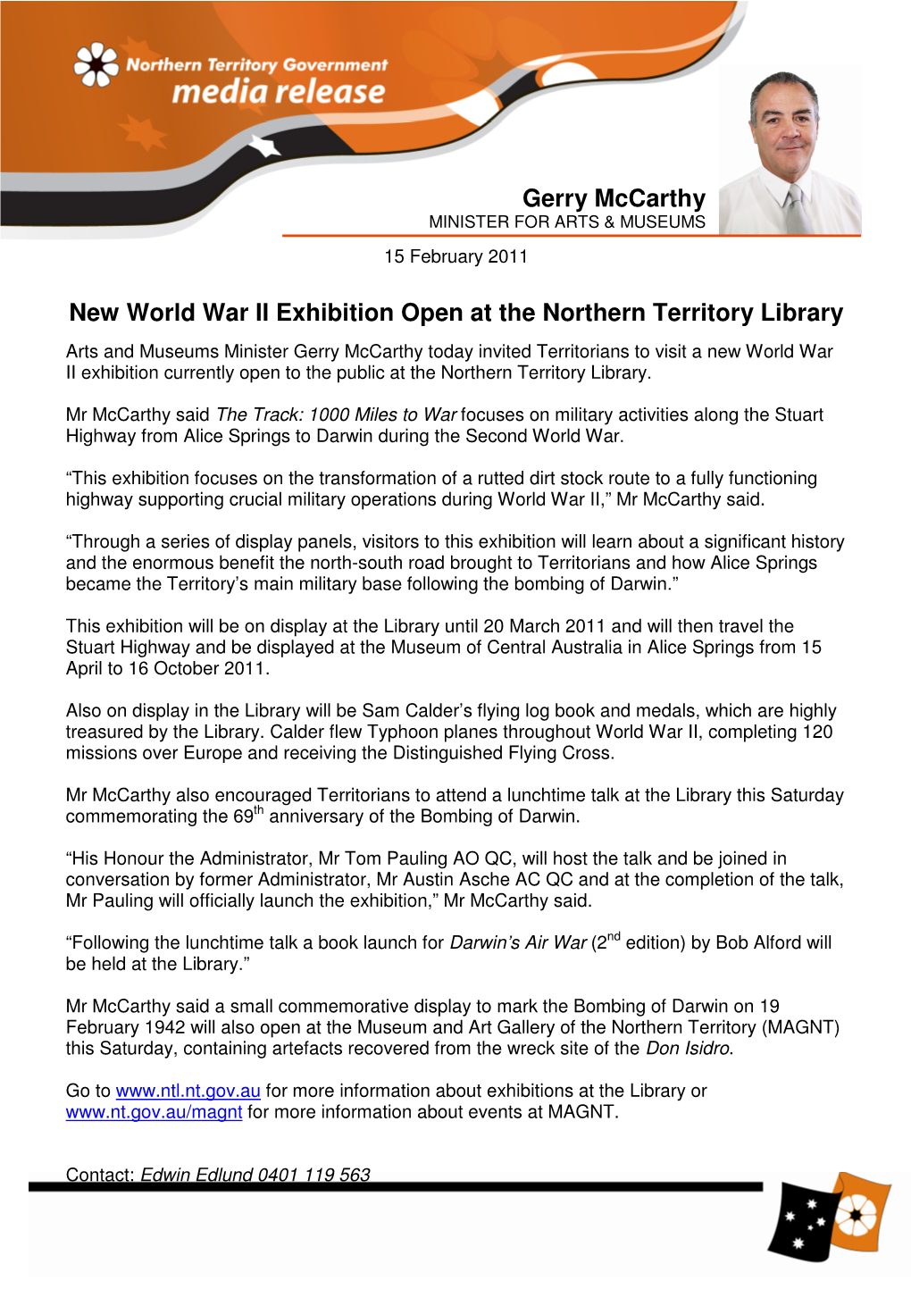 Gerry Mccarthy New World War II Exhibition Open At