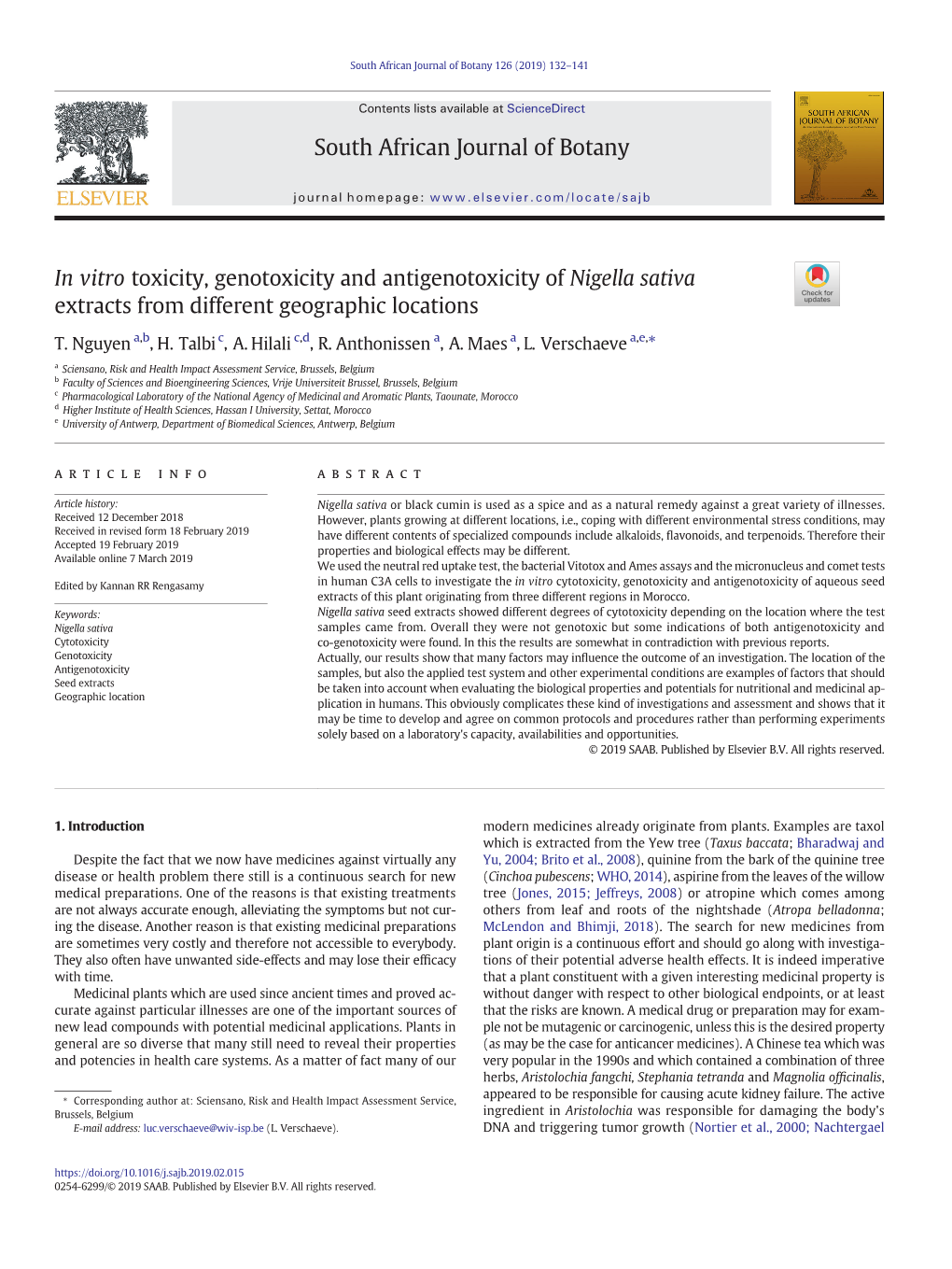 In Vitro Toxicity, Genotoxicity and Antigenotoxicity of Nigella Sativa Extracts from Different Geographic Locations