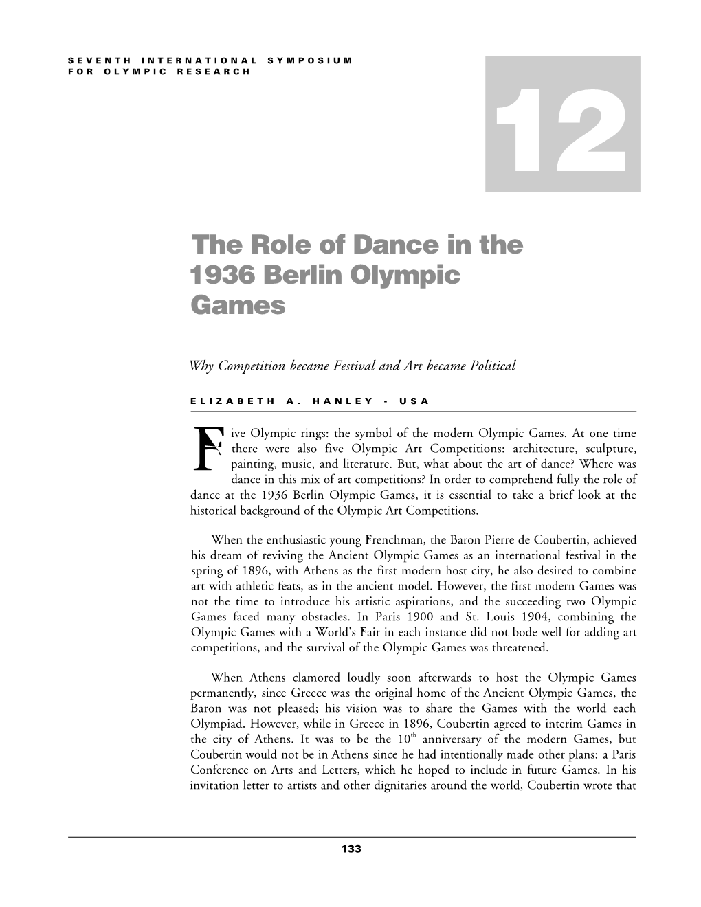 The Role of Dance in the 1936 Berlin Olympic Games