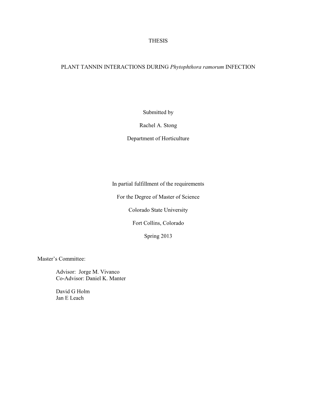 Thesis Plant Tannin Interactions During