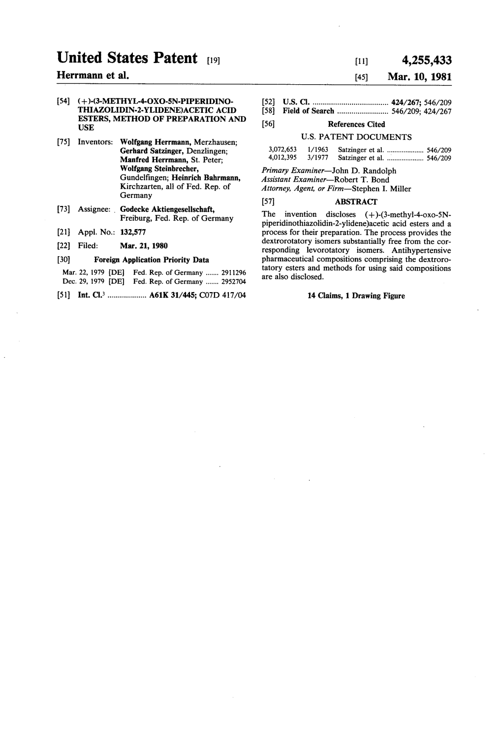 United States Patent (19) (11) 4,255,433 Errmann Et Al