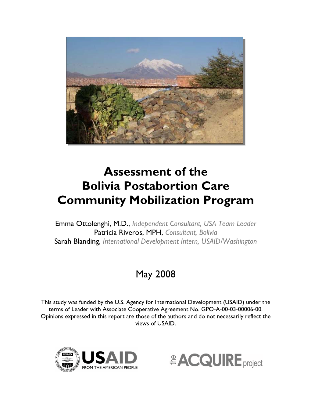 Assessment of the Bolivia Postabortion Care Community Mobilization Program