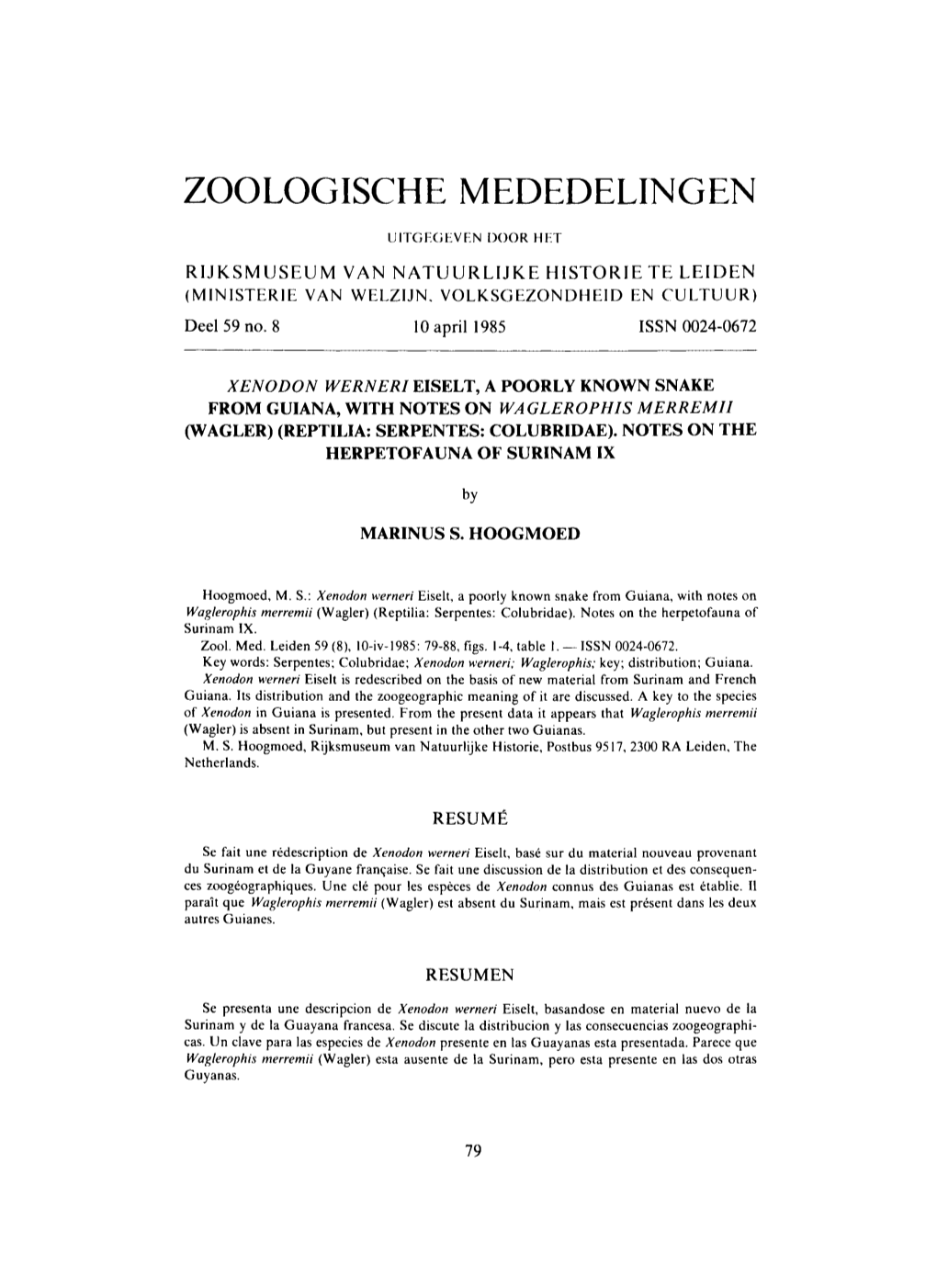 Zoologische Mededelingen