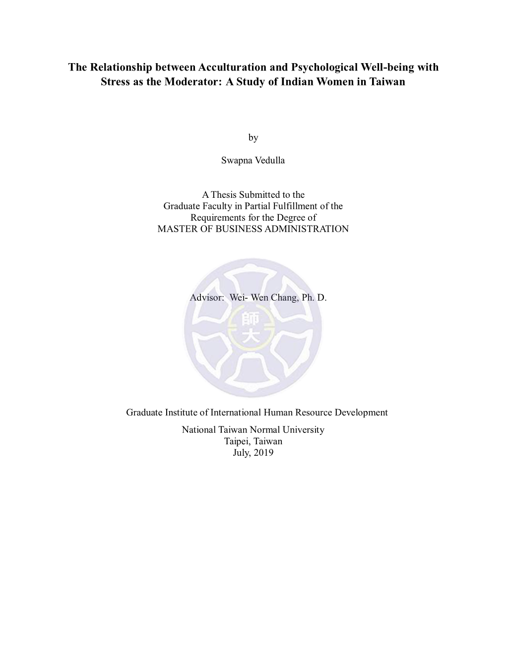 The Relationship Between Acculturation and Psychological Well-Being with Stress As the Moderator: a Study of Indian Women in Taiwan