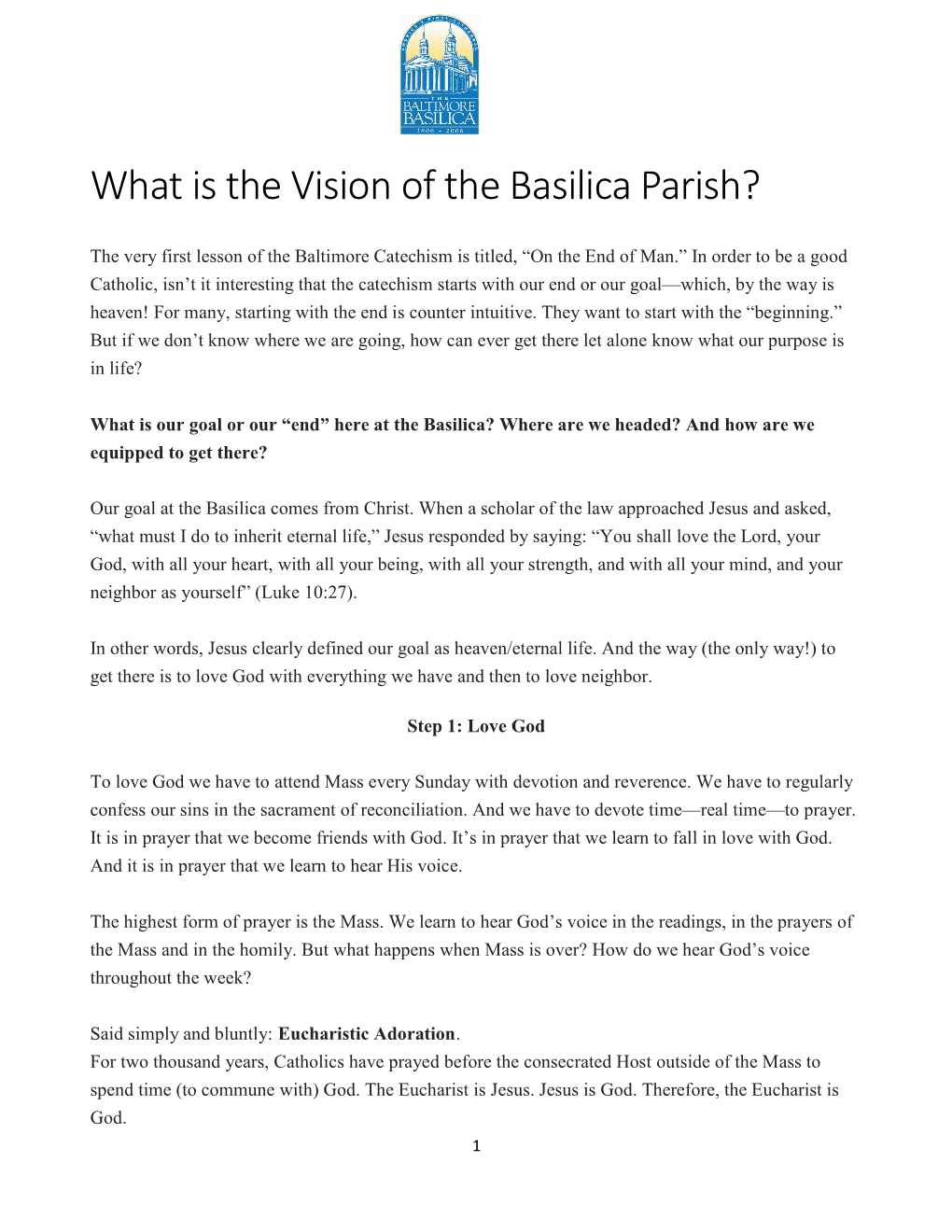 What Is the Vision of the Basilica Parish?