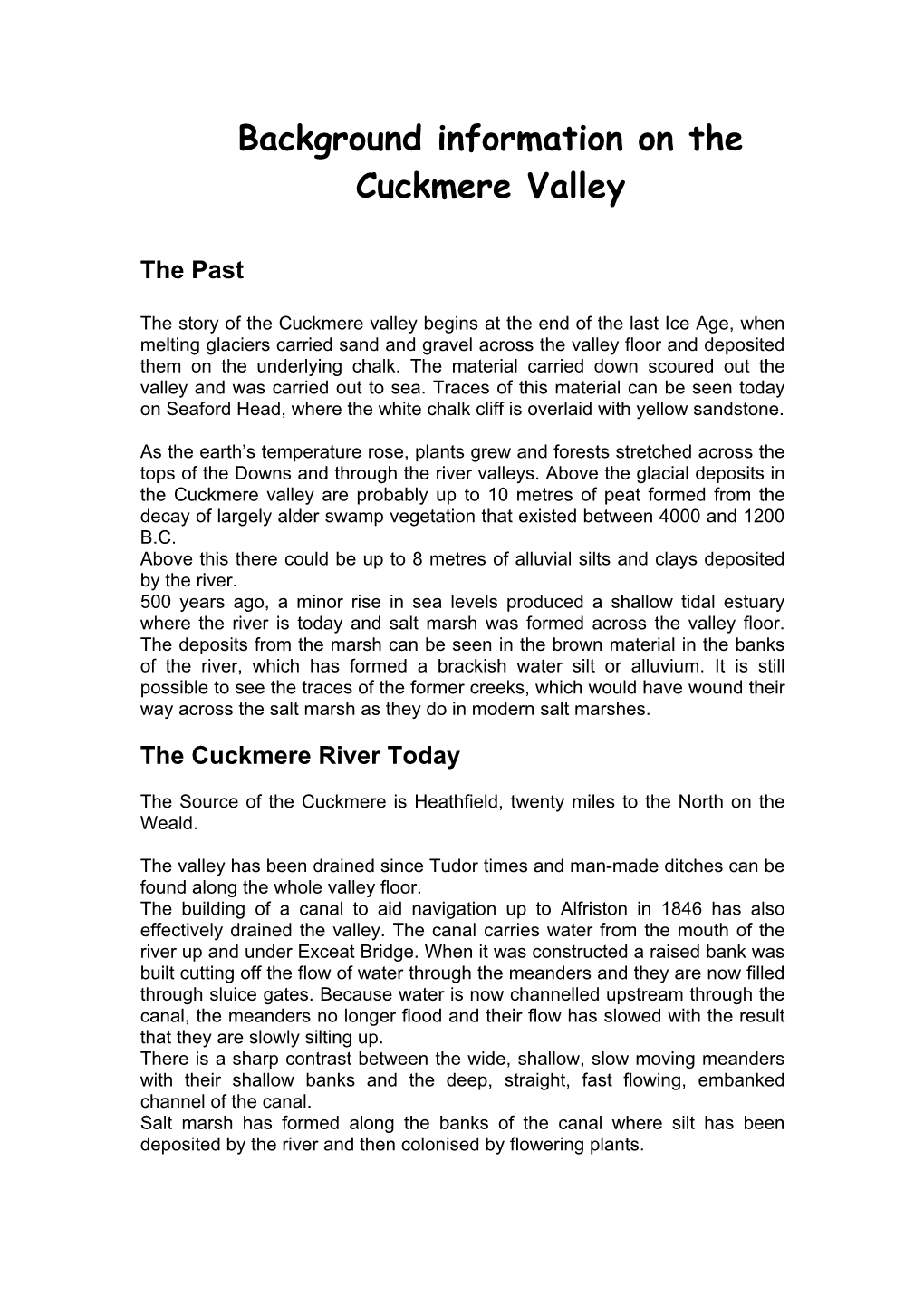Background Information on the Cuckmere Valley