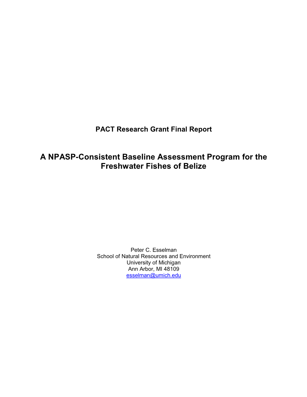 A NPASP-Consistent Baseline Assessment Program for the Freshwater Fishes of Belize