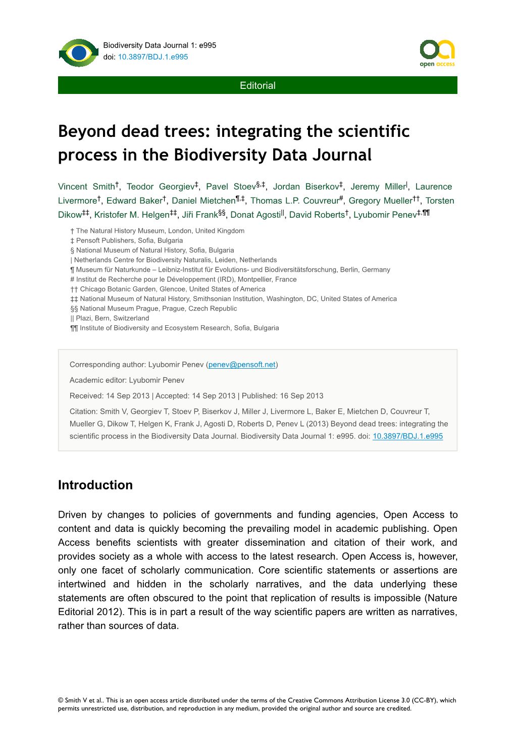 Integrating the Scientific Process in the Biodiversity Data Journal