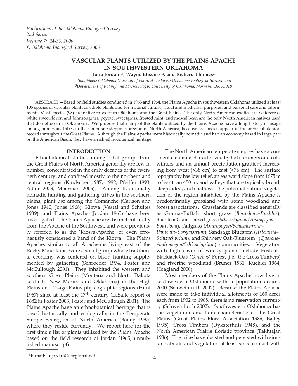 Vascular Plants Utilized by the Plains