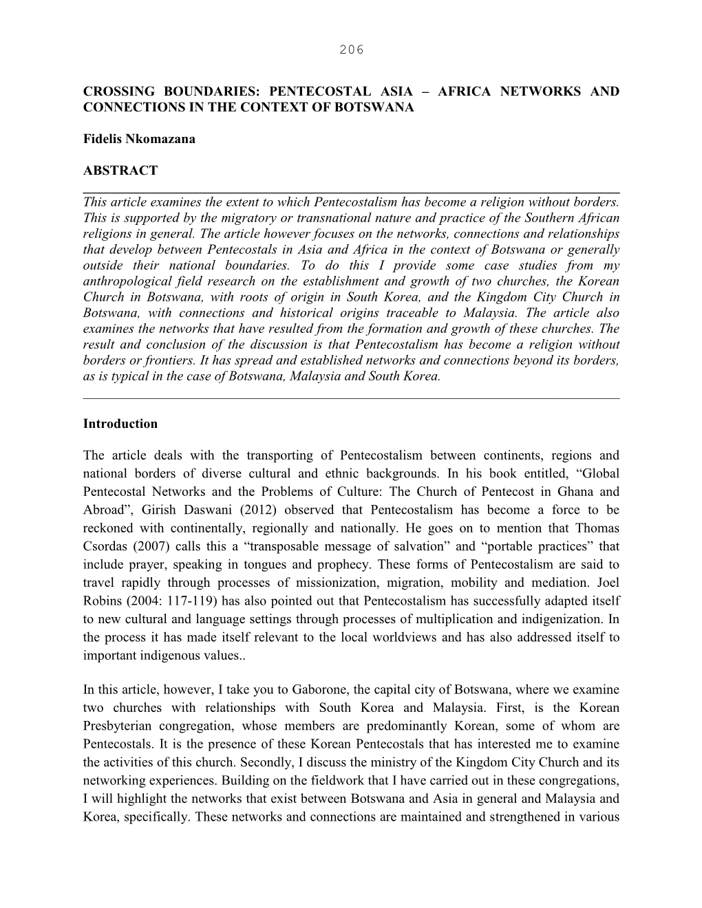 Africa Networks and Connections in the Context of Botswana