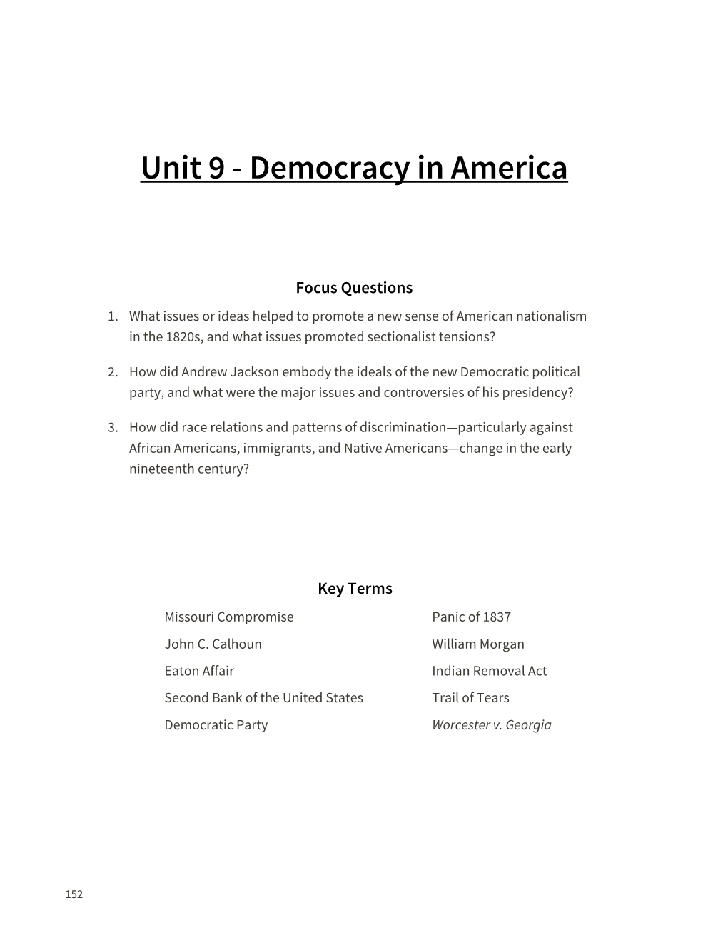 Unit 9 - Democracy in America