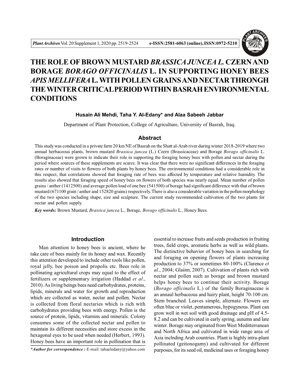 The Role of Brown Mustard Brassica Junceal.Czern And