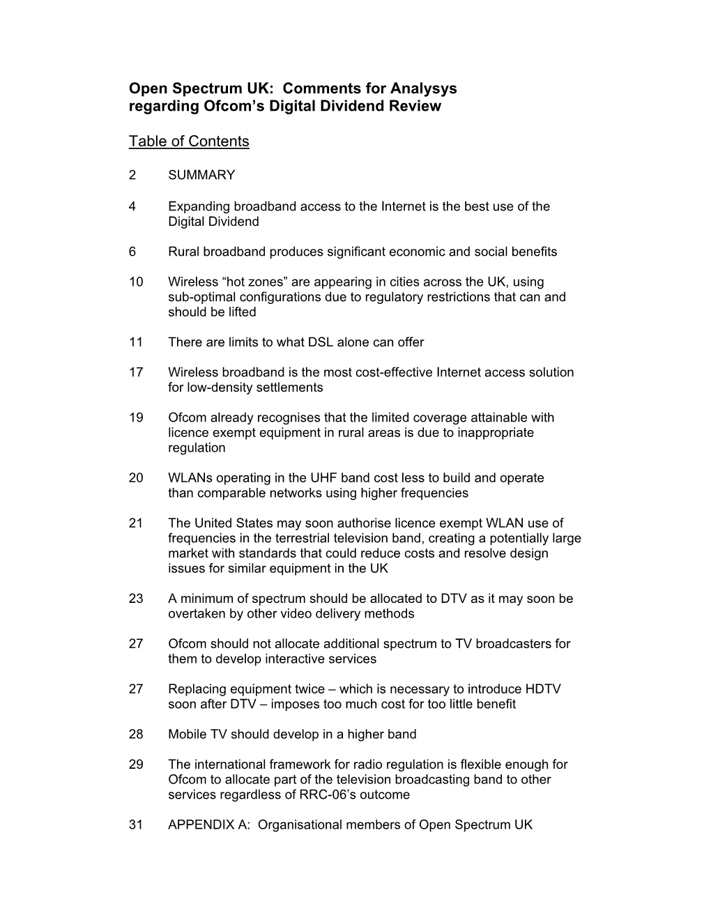 Comments for Analysys Regarding Ofcom's