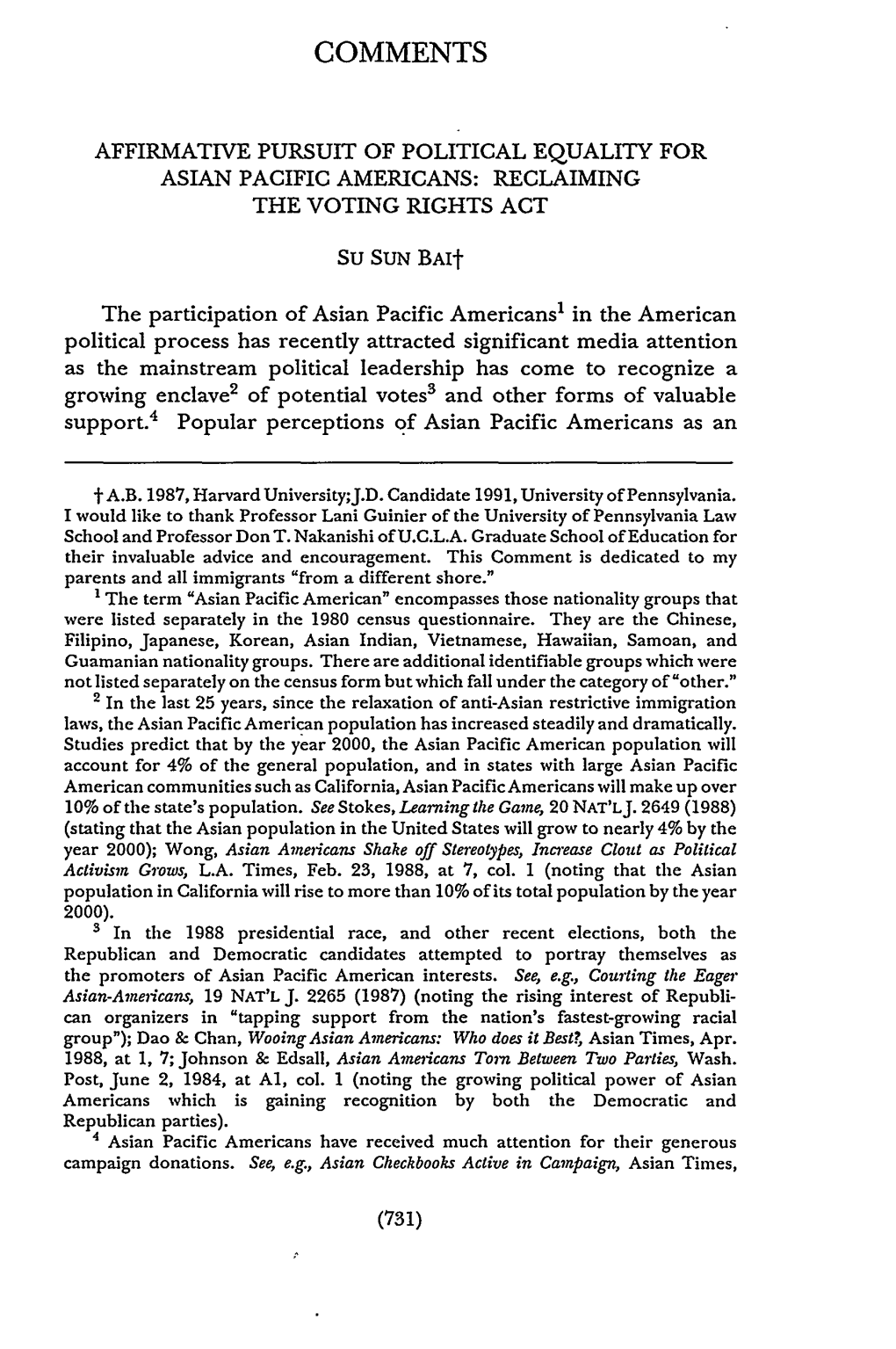 Affirmative Pursuit of Political Equality for Asian Pacific Americans: Reclaiming the Voting Rights Act