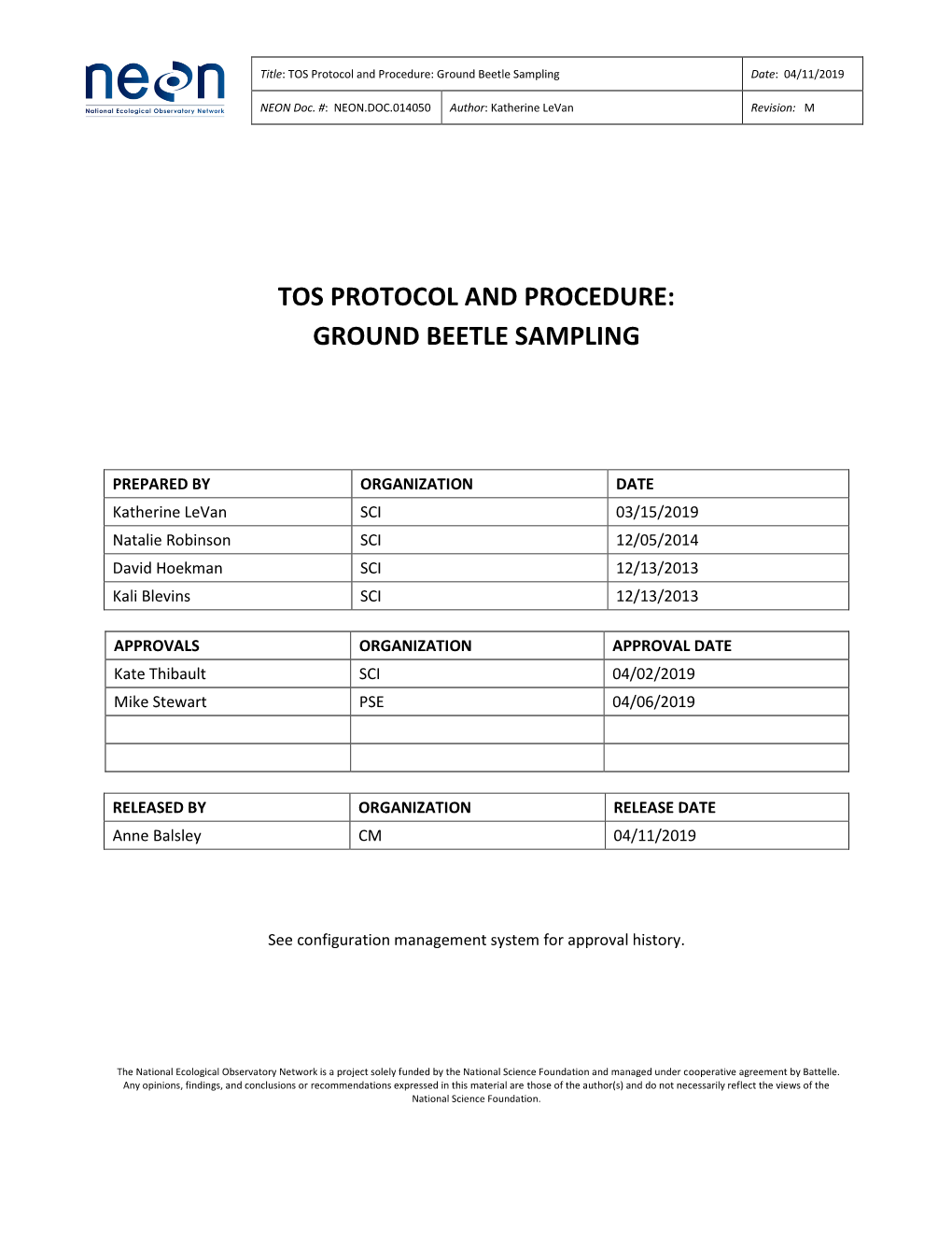 TOS Protocol and Procedure: Ground Beetle Sampling NEON.DOC.014050Vm