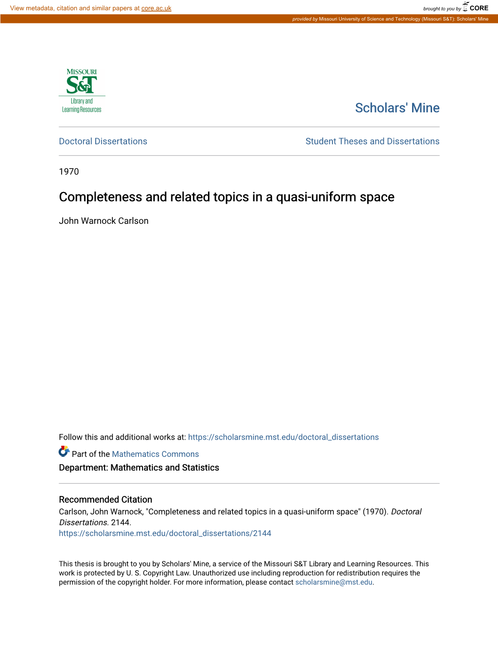 Completeness and Related Topics in a Quasi-Uniform Space