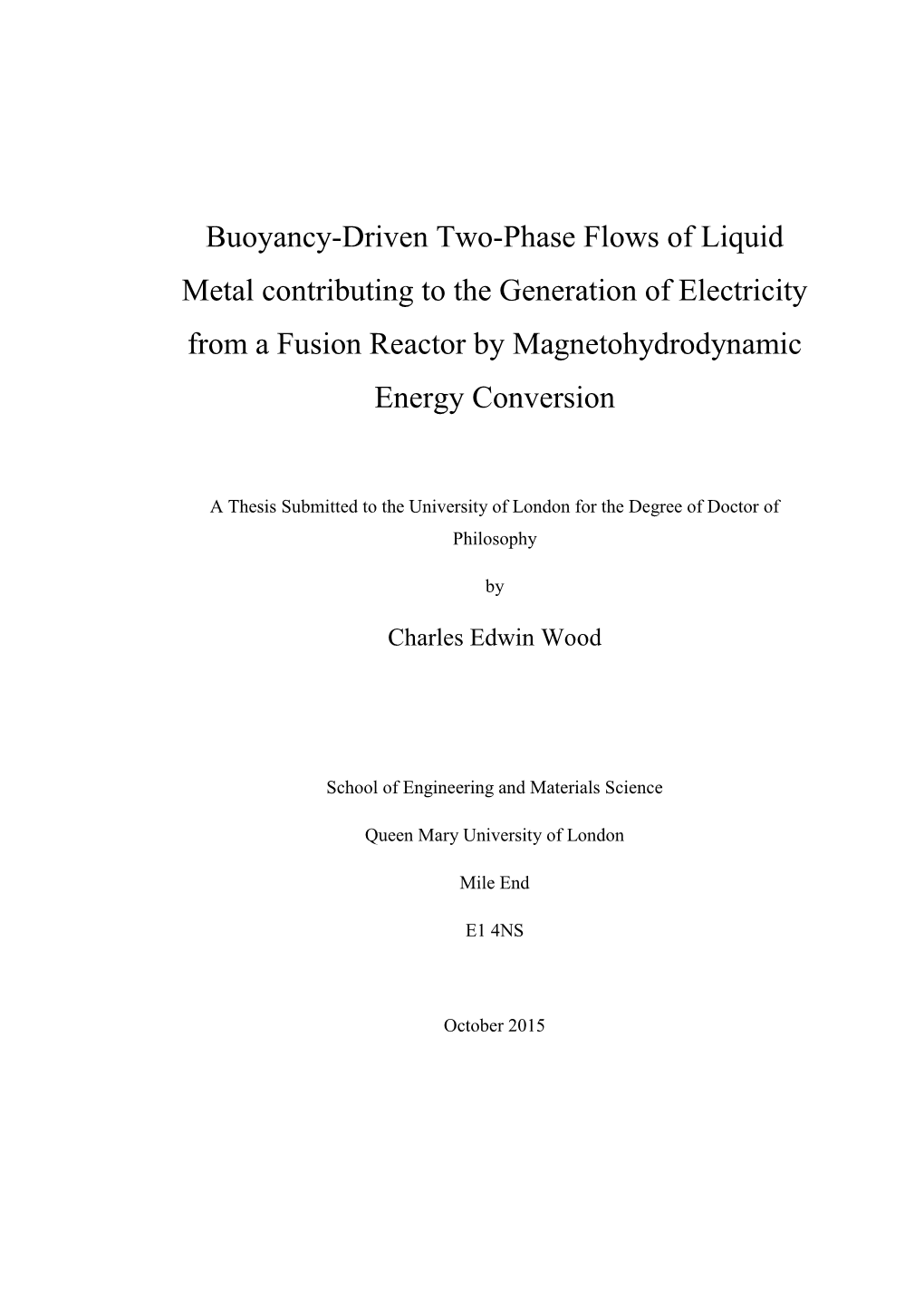 Buoyancy-Driven Two-Phase Flows of Liquid Metal Contributing to the Generation of Electricity from a Fusion Reactor by Magnetohydrodynamic Energy Conversion