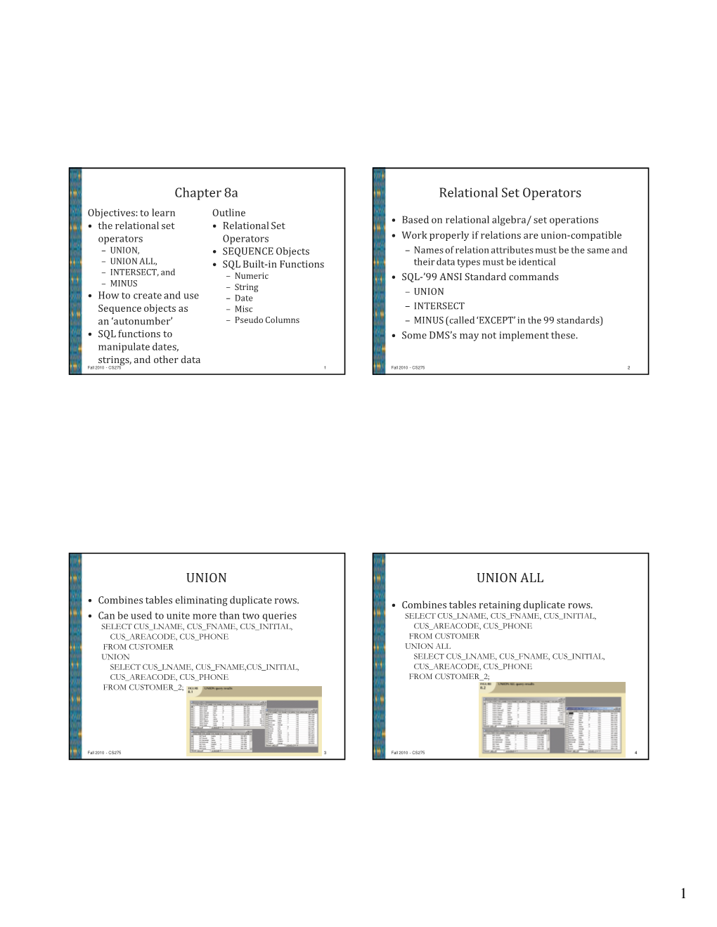 Chapter 8A Relational Set Operators UNION UNION