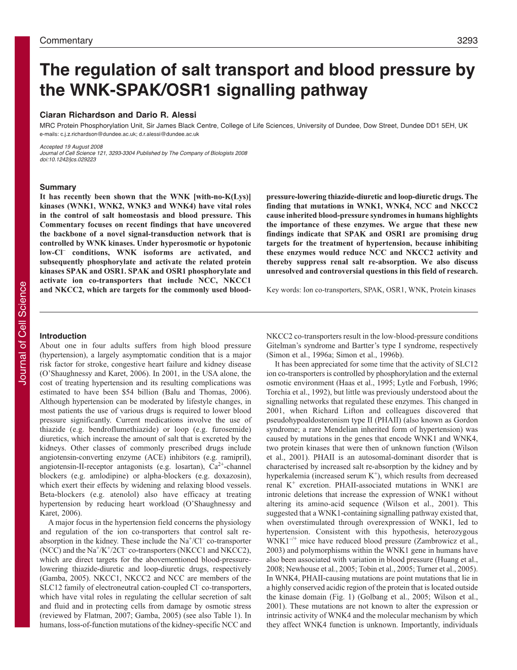 The Regulation of Salt Transport and Blood Pressure by the WNK-SPAK/OSR1 Signalling Pathway