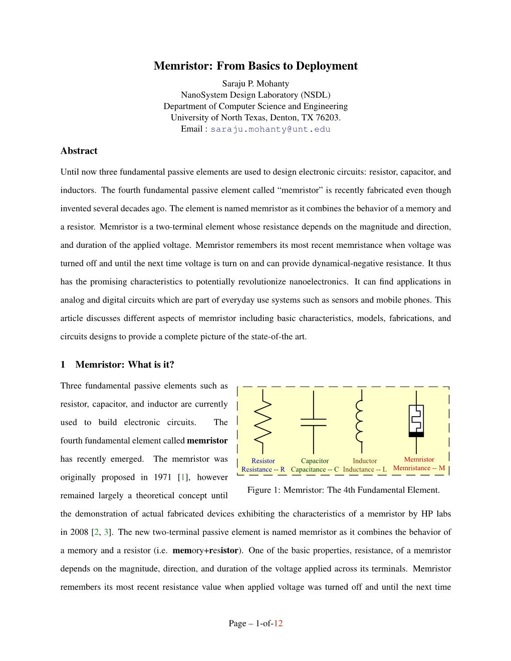 Memristor: from Basics to Deployment Saraju P