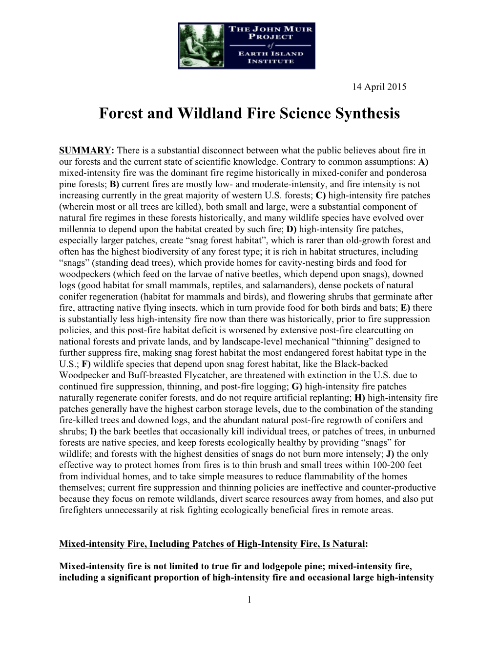 Forest and Wildland Fire Science Synthesis: Sierra Nevada