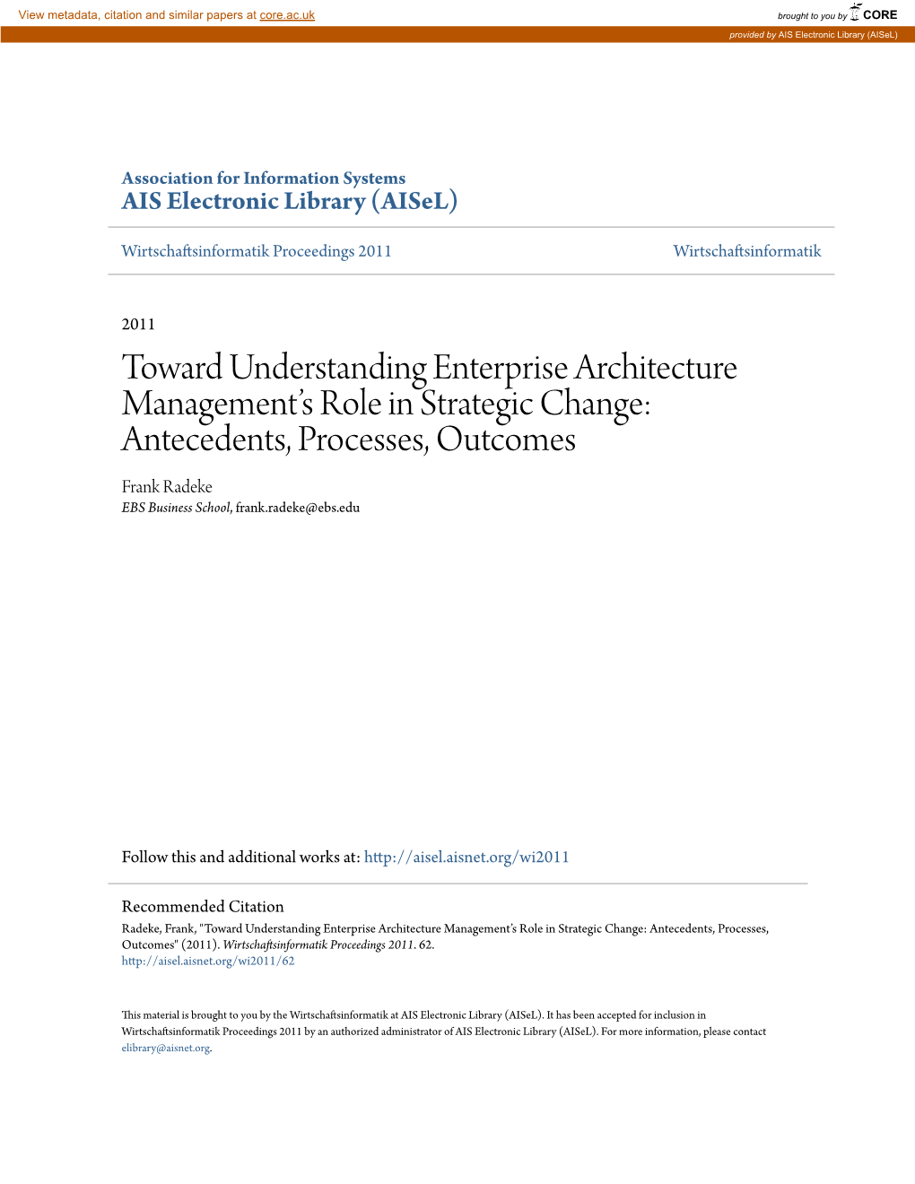 Toward Understanding Enterprise Architecture Managementâ